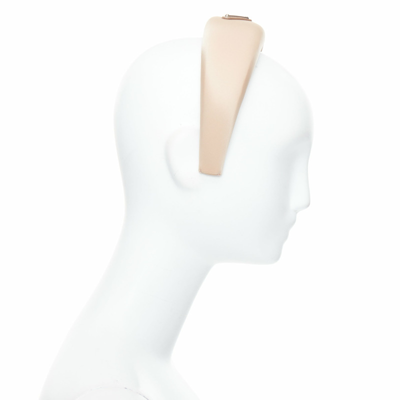 PRADA Triangle Metal Logo beige satin puffy Alice headband-3
