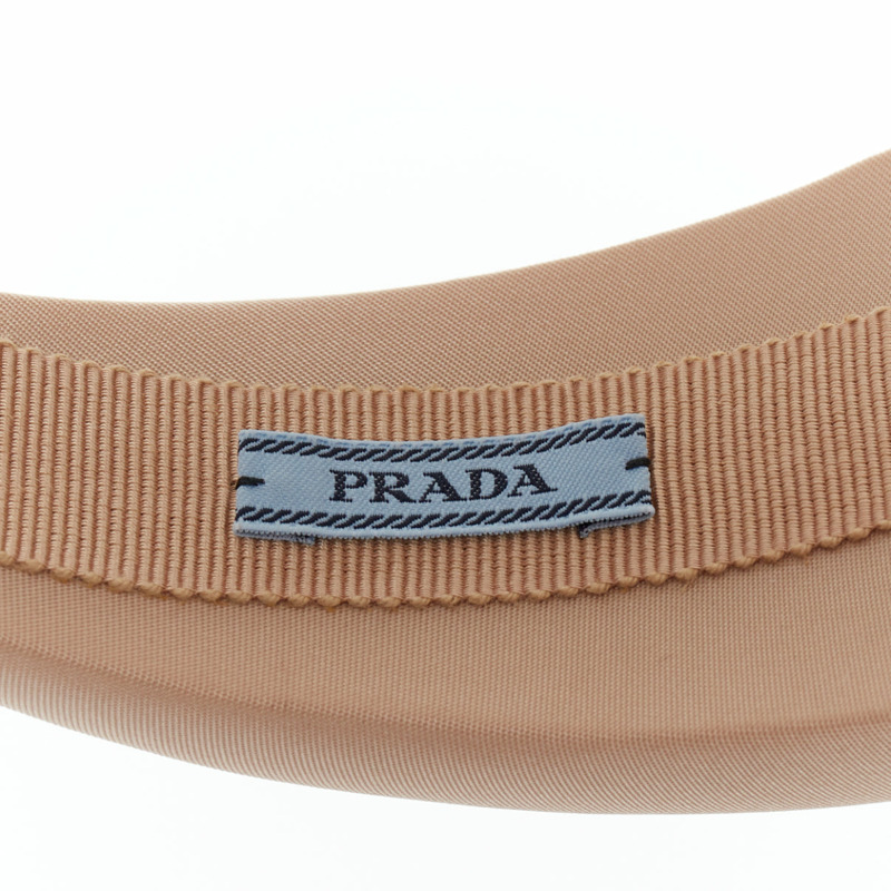 PRADA Triangle Metal Logo beige satin puffy Alice headband-8