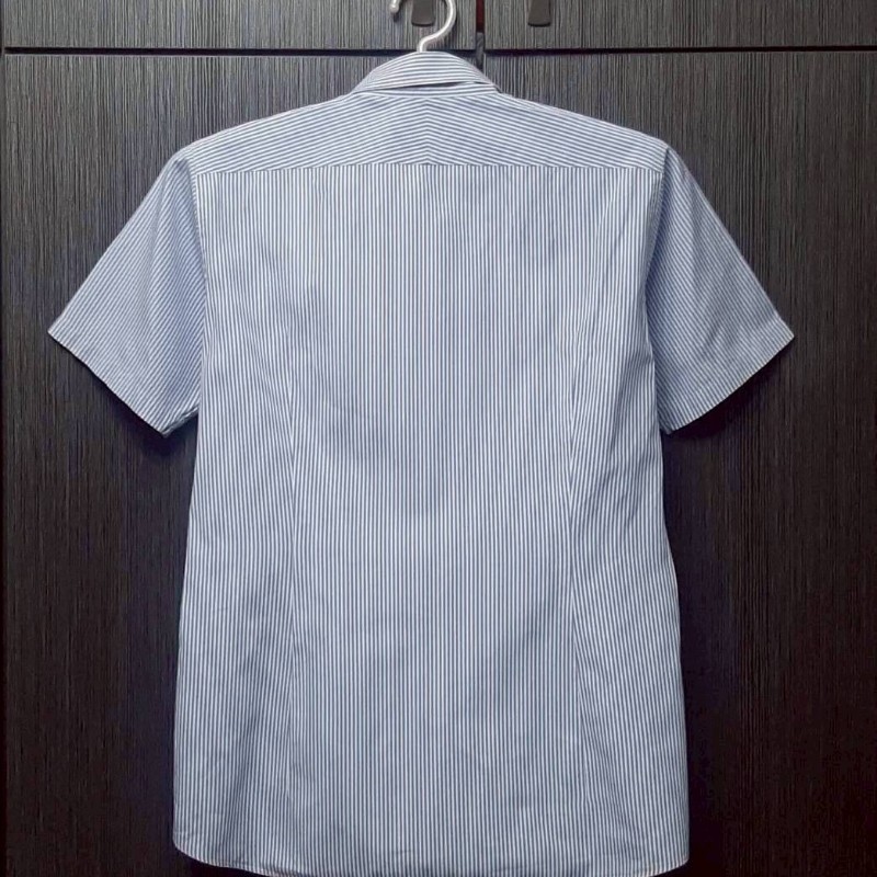 正品BURBERRY 博柏利 LONDON 戰馬 男藍白條紋短袖襯衫M-1