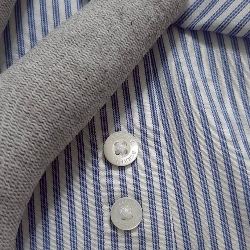 正品BURBERRY 博柏利 LONDON 戰馬 男藍白條紋短袖襯衫M-6