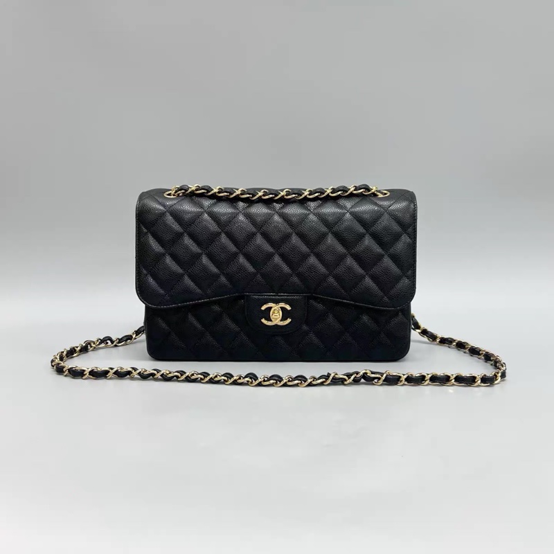 Chanel cf系列黑金荔枝紋牛皮jumbo單肩斜挎包鏈條包-0