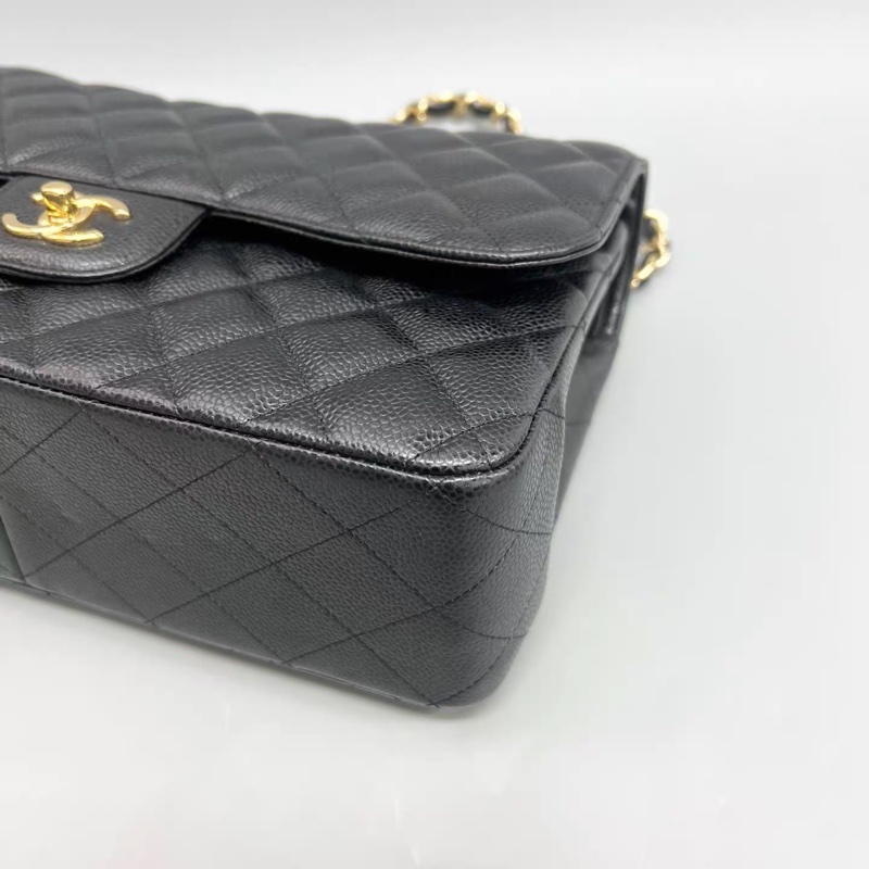 Chanel cf系列黑金荔枝紋牛皮jumbo單肩斜挎包鏈條包-3