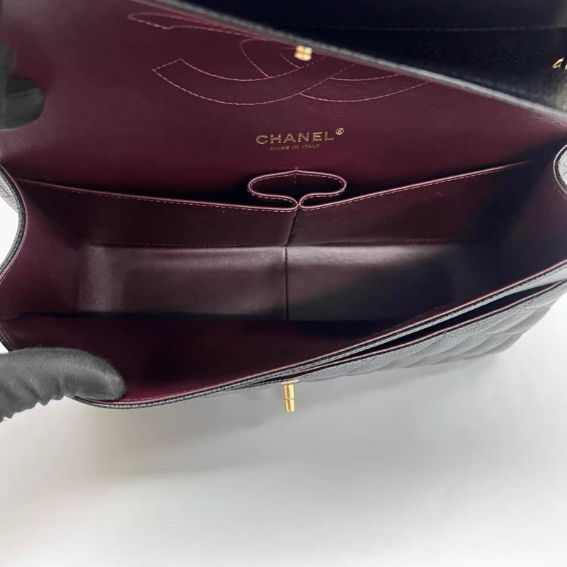 Chanel cf系列黑金荔枝紋牛皮jumbo單肩斜挎包鏈條包-8