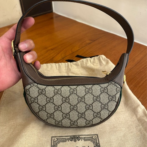 GUCCI 咖PVC紅綠半月MINI 腋下包