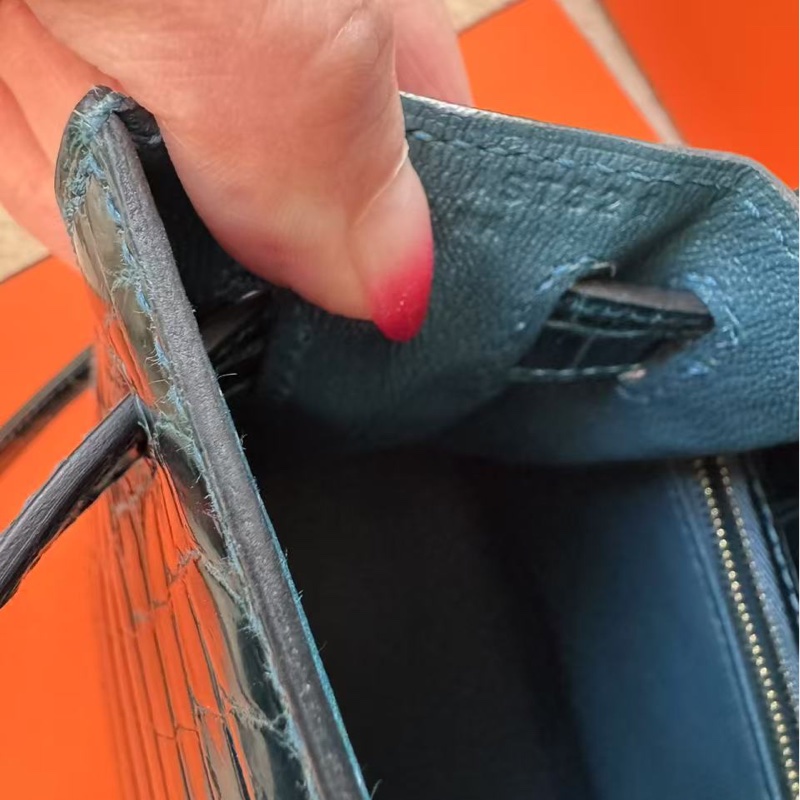 Hermes Kelly Sellier 28 凱莉包松柏綠兩點鱷魚皮-3