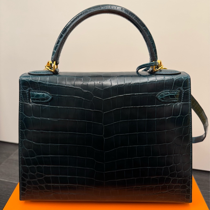 Hermes Kelly Sellier 28 凱莉包松柏綠兩點鱷魚皮-6