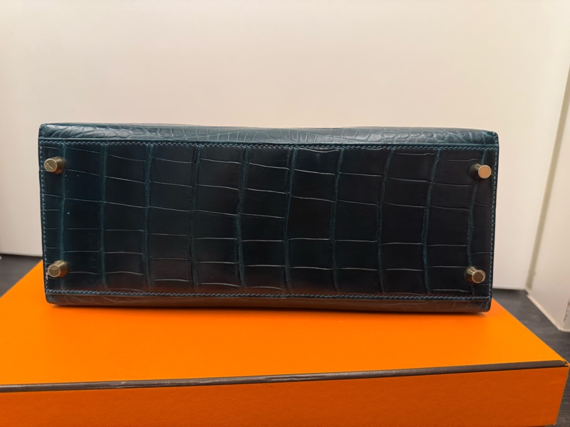 Hermes Kelly Sellier 28 凱莉包松柏綠兩點鱷魚皮-7