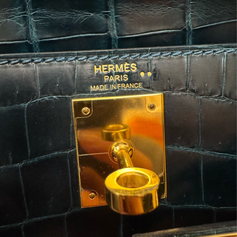 Hermes Kelly Sellier 28 凱莉包松柏綠兩點鱷魚皮-9