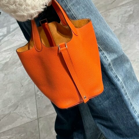 Hermes 菜籃子 牛皮橙色18尺寸 全新閒置 配件盒子塵袋說明書