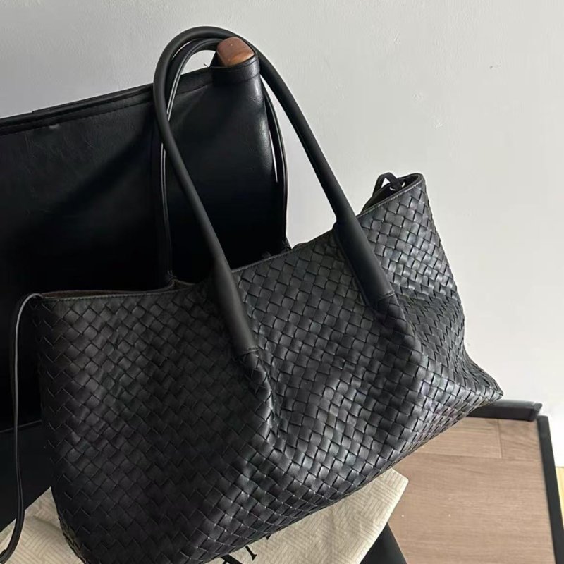 bottega veneta piancoteca大號編織雙面牛皮Tote包 黑色拚巧克力棕色43cm*17.5cm*23 99新 配件塵袋-1