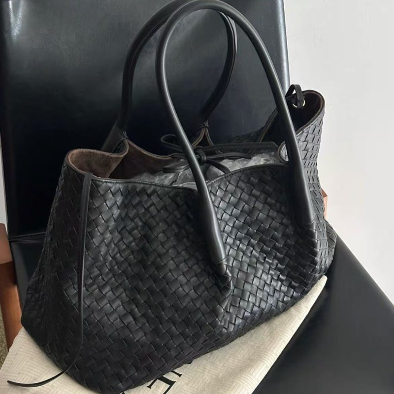 bottega veneta piancoteca大號編織雙面牛皮Tote包 黑色拚巧克力棕色43cm*17.5cm*23 99新 配件塵袋-3