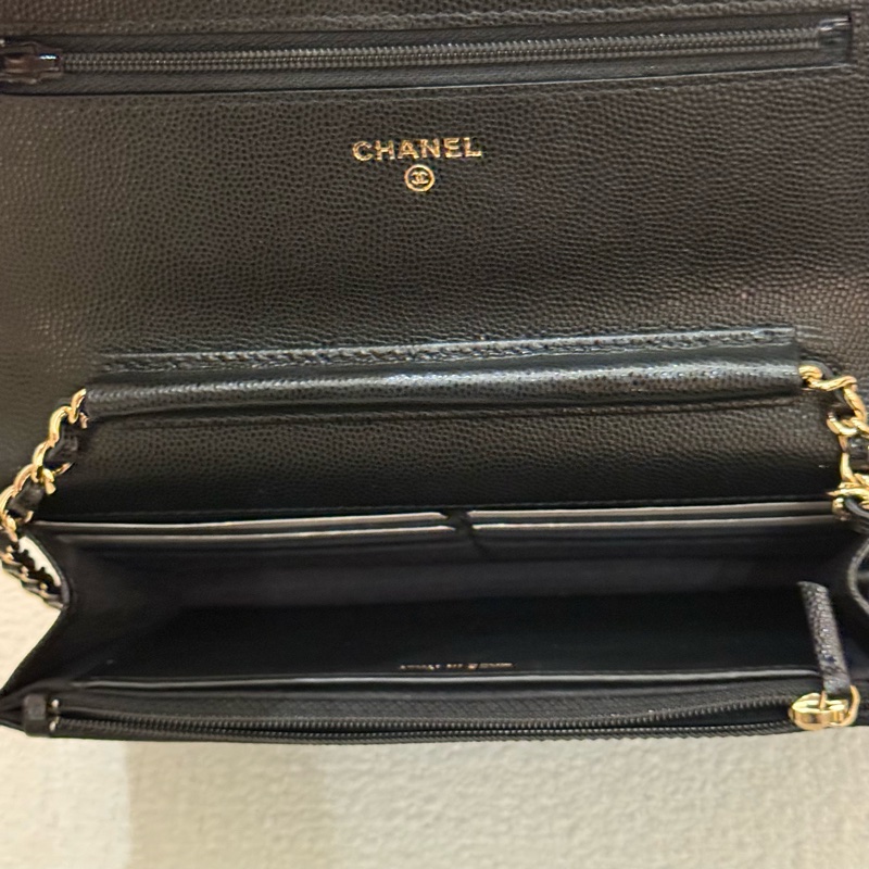 低調華麗CHANEL WOC 荔枝牛皮穿鍊金釦水鑽LOGO 發財包-4
