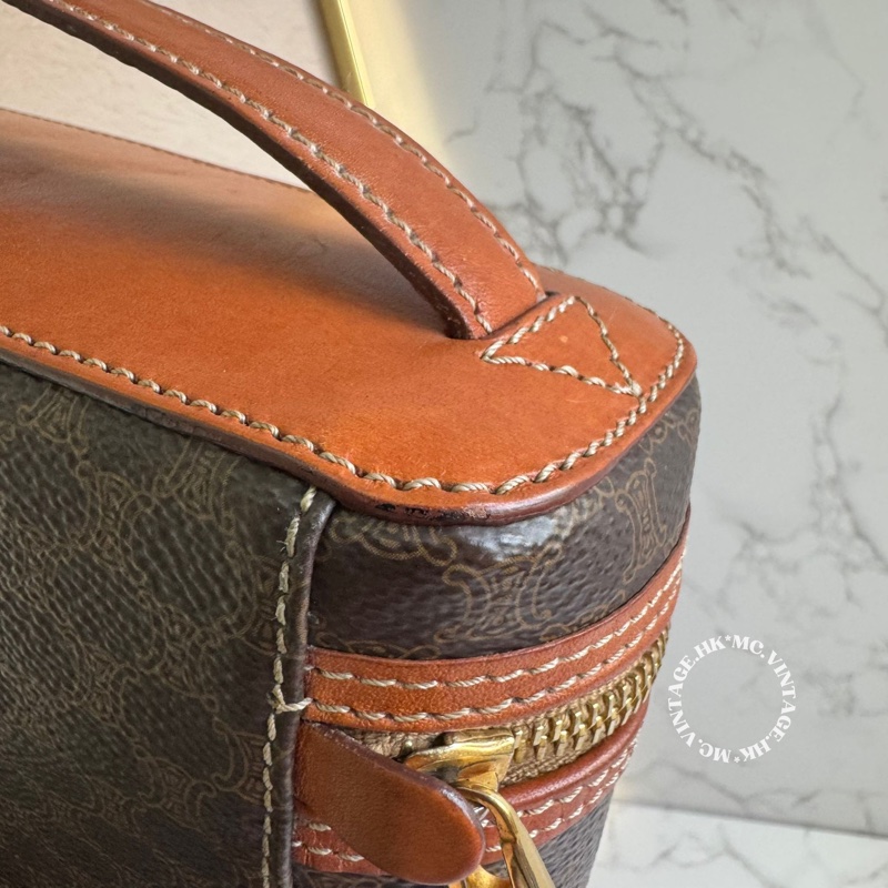 CELINE Vintage Macadam Vanity Bag 中古 凱旋門 老花 化妝包 手提包-17