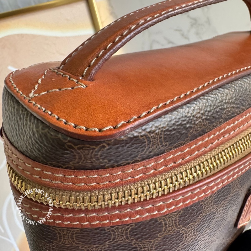 CELINE Vintage Macadam Vanity Bag 中古 凱旋門 老花 化妝包 手提包-20