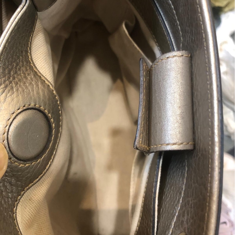 Gucci Metallic Beige Leather Bamboo Tote-6