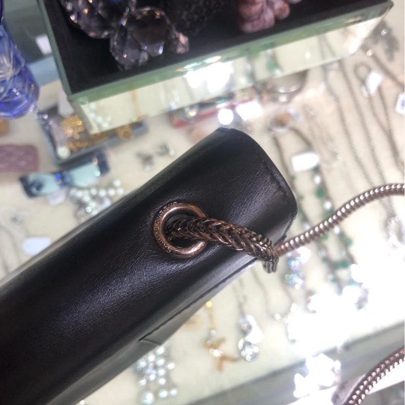 SAINT LAURENT 牛皮皮革 Shoulder Bag銀扣鏈帶肩背袋黑色-4