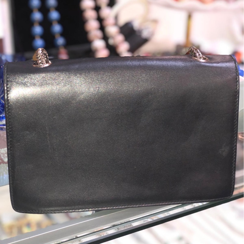 SAINT LAURENT 牛皮皮革 Shoulder Bag銀扣鏈帶肩背袋黑色-5