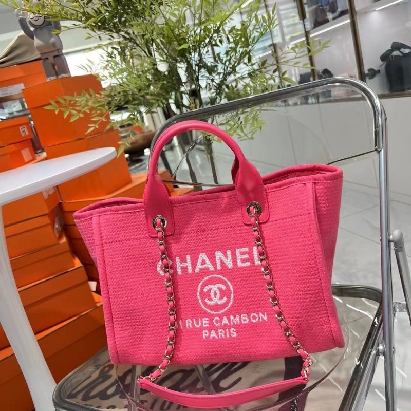✨Chanel 糖果粉色淡金扣沙灘包 托特子母包 大號 99新 配件塵袋-0
