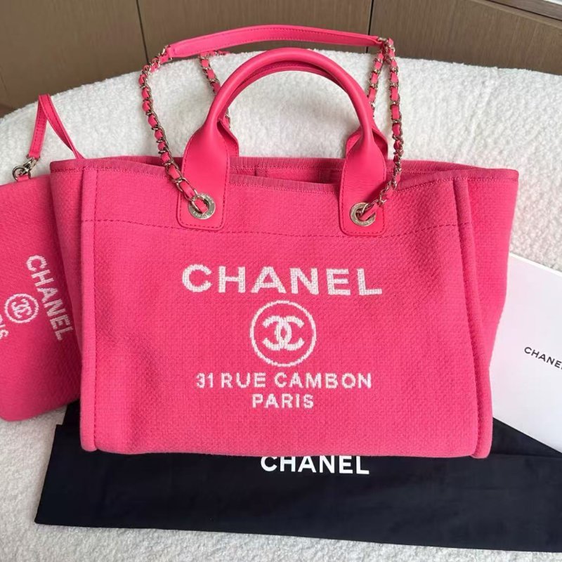 ✨Chanel 糖果粉色淡金扣沙灘包 托特子母包 大號 99新 配件塵袋-1