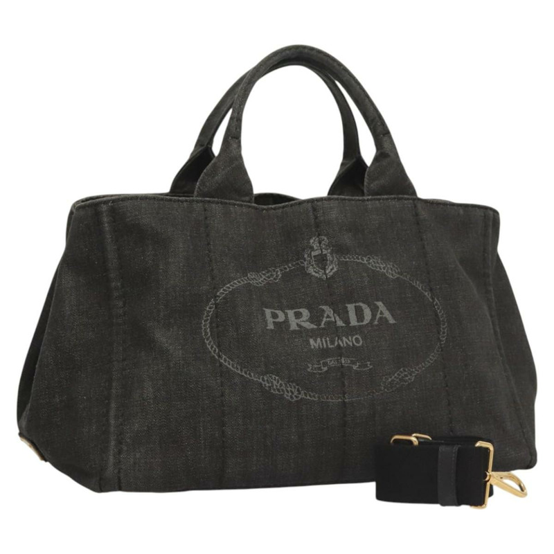 【日本直送】PRADA Canapa 中型手袋 牛仔布 2 款 黑色 金色 正品 PP575V-0