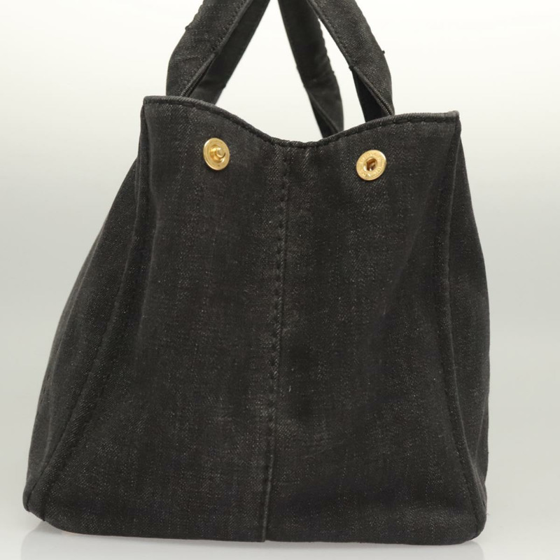 【日本直送】PRADA Canapa 中型手袋 牛仔布 2 款 黑色 金色 正品 PP575V-2