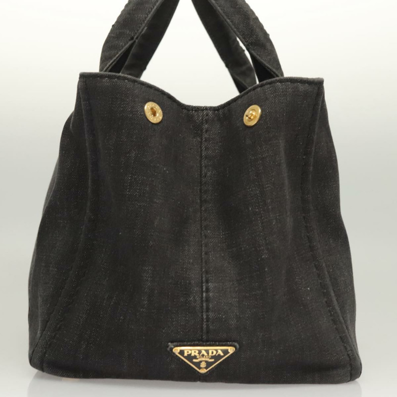 【日本直送】PRADA Canapa 中型手袋 牛仔布 2 款 黑色 金色 正品 PP575V-3