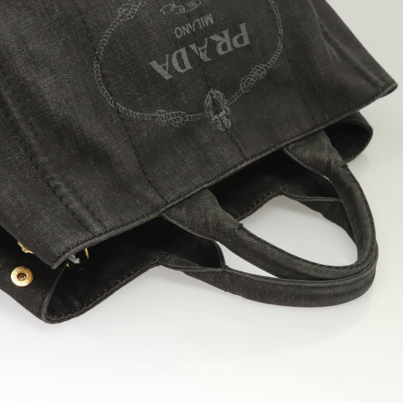 【日本直送】PRADA Canapa 中型手袋 牛仔布 2 款 黑色 金色 正品 PP575V-5