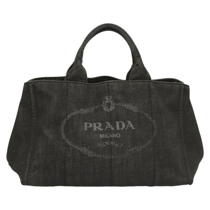 【日本直送】PRADA Canapa 中型手袋 牛仔布 2 款 黑色 金色 正品 PP575V-12