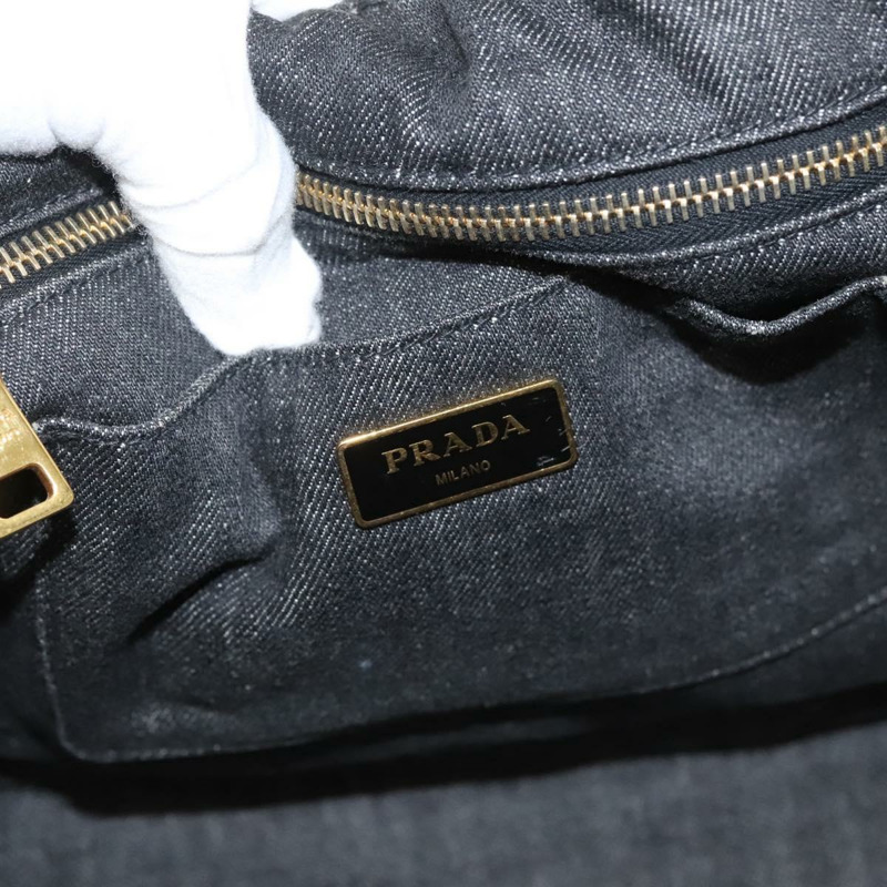 【日本直送】PRADA Canapa 中型手袋 牛仔布 2 款 黑色 金色 正品 PP575V-17
