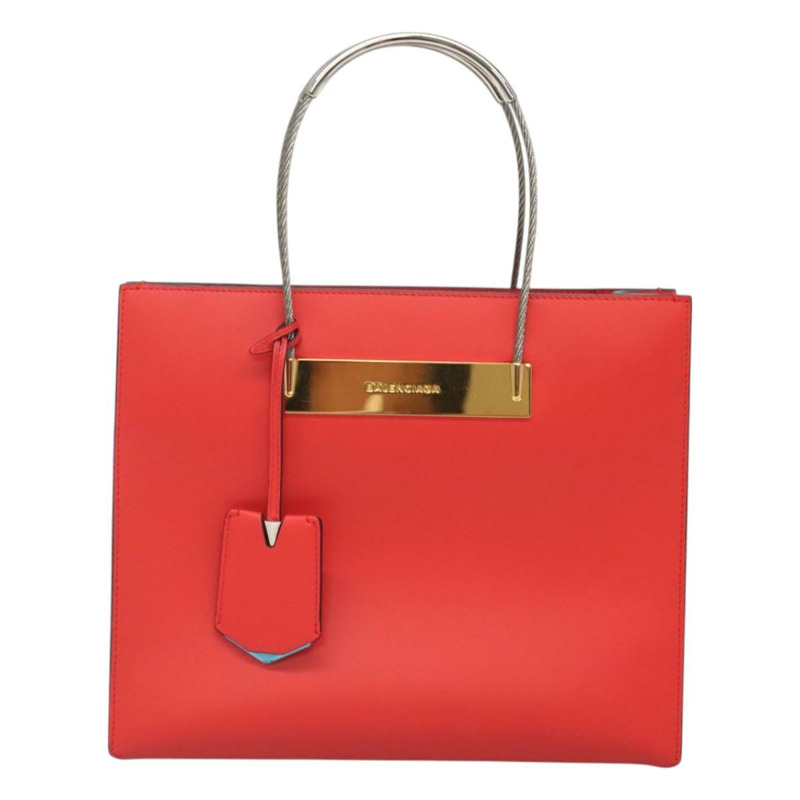 【日本直送】BALENCIAGA Cable Shopper S 手提包 皮革 2way 紅色 銀色 371177 正品 BD2212-12