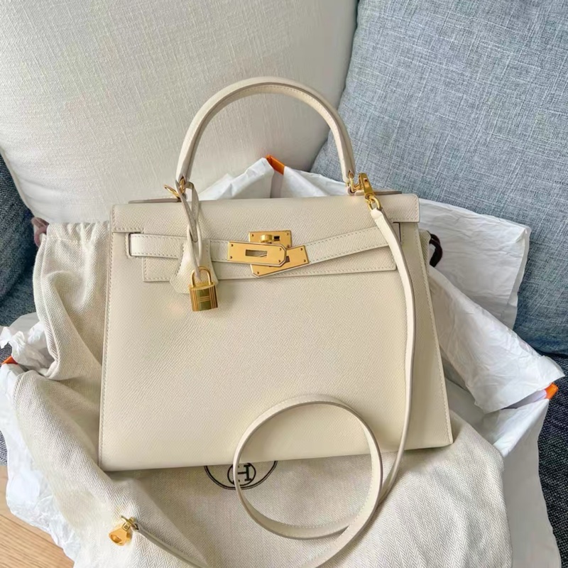 99新 奶昔白hermes kelly 28cm Epsom 金扣 X刻 整體狀態還非常好哦!-0