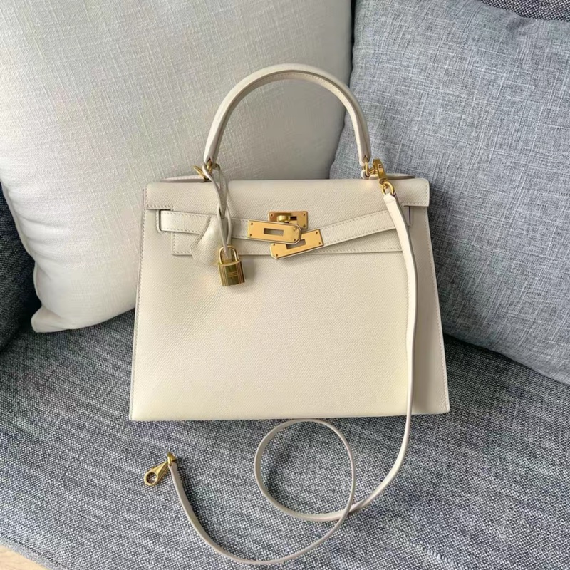 99新 奶昔白hermes kelly 28cm Epsom 金扣 X刻 整體狀態還非常好哦!-1