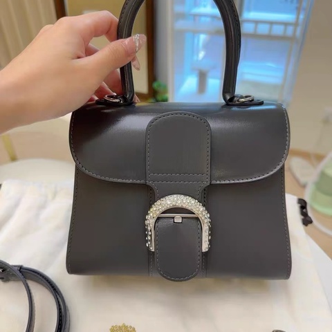 delvaux 限量款～灰色鑽扣手提包