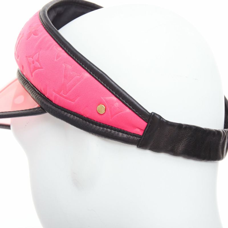LOUIS VUITTON pink neoprene LV monogram PVC leather trim visor-1
