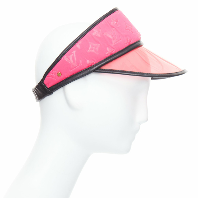 LOUIS VUITTON pink neoprene LV monogram PVC leather trim visor-3