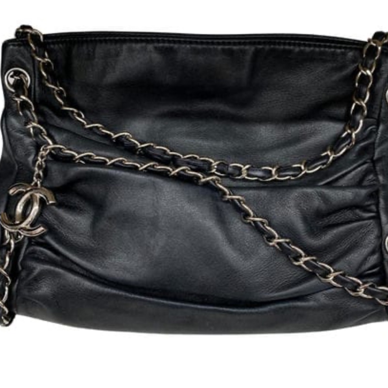 Chanel • 稀有黑銀皺褶滾邊鏈條吊墜Hobo包-6