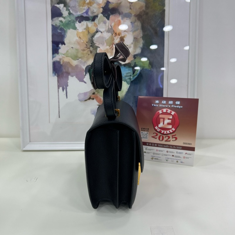 愛馬仕 迷你康康 黑金 Epsom皮 B刻 有鏡子 Hermes Mini Constance 19 with Mirror Noir Epsom leather GHW Stamp B-3