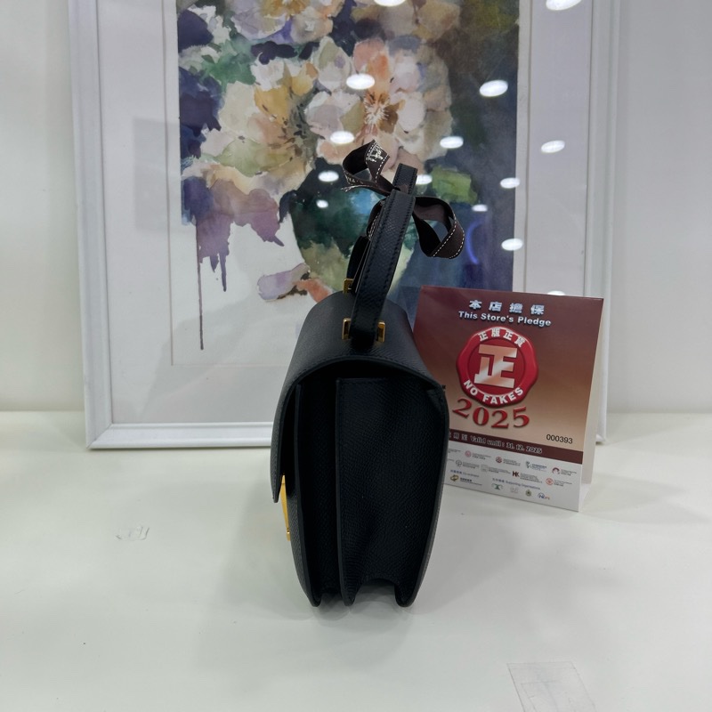 愛馬仕 迷你康康 黑金 Epsom皮 B刻 有鏡子 Hermes Mini Constance 19 with Mirror Noir Epsom leather GHW Stamp B-5