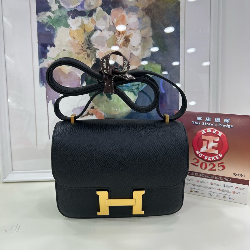 愛馬仕 迷你康康 黑金 Epsom皮 B刻 有鏡子 Hermes Mini Constance 19 with Mirror Noir Epsom leather GHW Stamp B-7