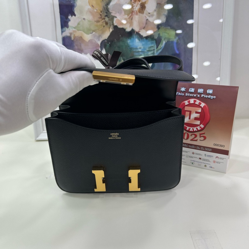 愛馬仕 迷你康康 黑金 Epsom皮 B刻 有鏡子 Hermes Mini Constance 19 with Mirror Noir Epsom leather GHW Stamp B-8
