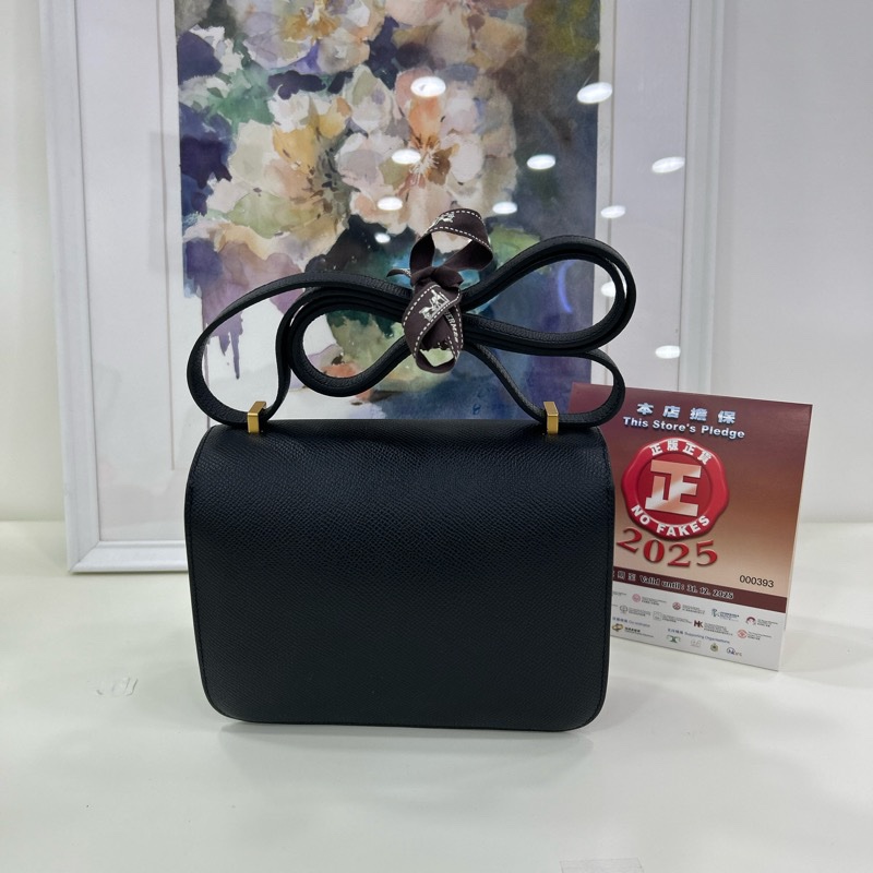 愛馬仕 迷你康康 黑金 Epsom皮 B刻 有鏡子 Hermes Mini Constance 19 with Mirror Noir Epsom leather GHW Stamp B-9