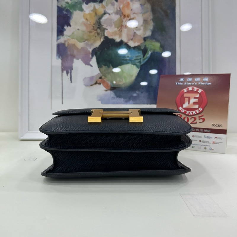 愛馬仕 迷你康康 黑金 Epsom皮 B刻 有鏡子 Hermes Mini Constance 19 with Mirror Noir Epsom leather GHW Stamp B-10