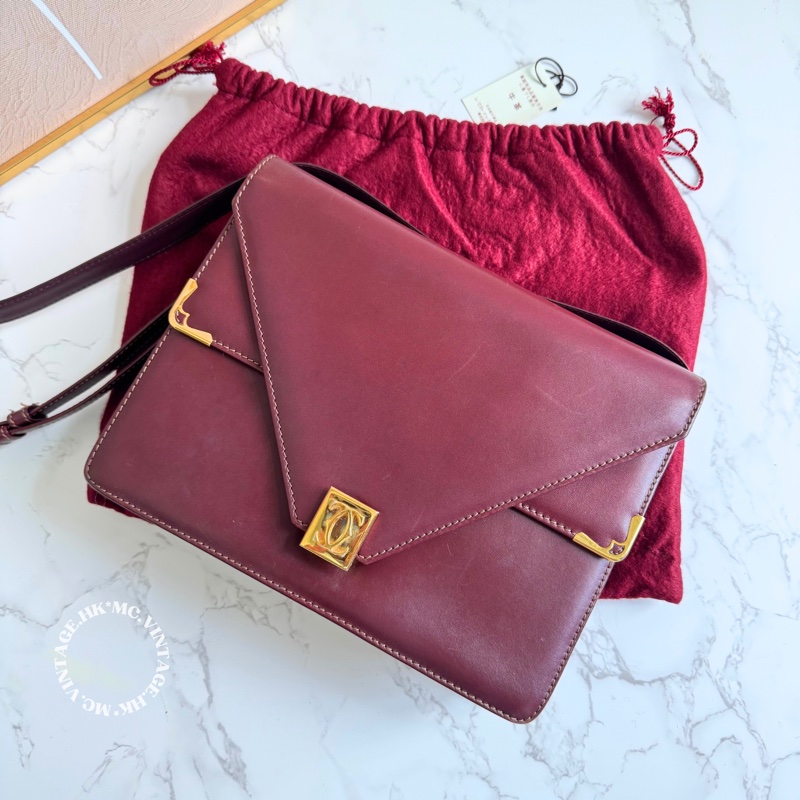 Cartier Vintage Shoulder Bag 中古 波爾多酒紅 肩背包 斜挎包-0
