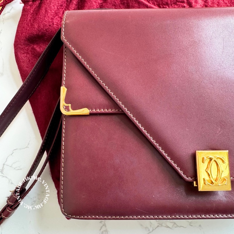 Cartier Vintage Shoulder Bag 中古 波爾多酒紅 肩背包 斜挎包-2