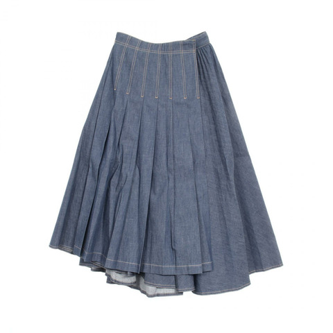 Christian Dior 牛仔褶皺中長裙 252J19A3573 棉質海軍藍 #I42 二手女士