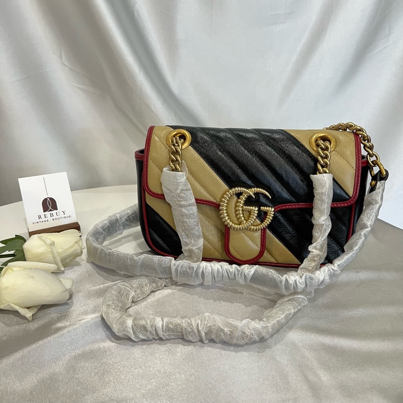 GUCCI 拚色Marmont掀蓋22cm-0