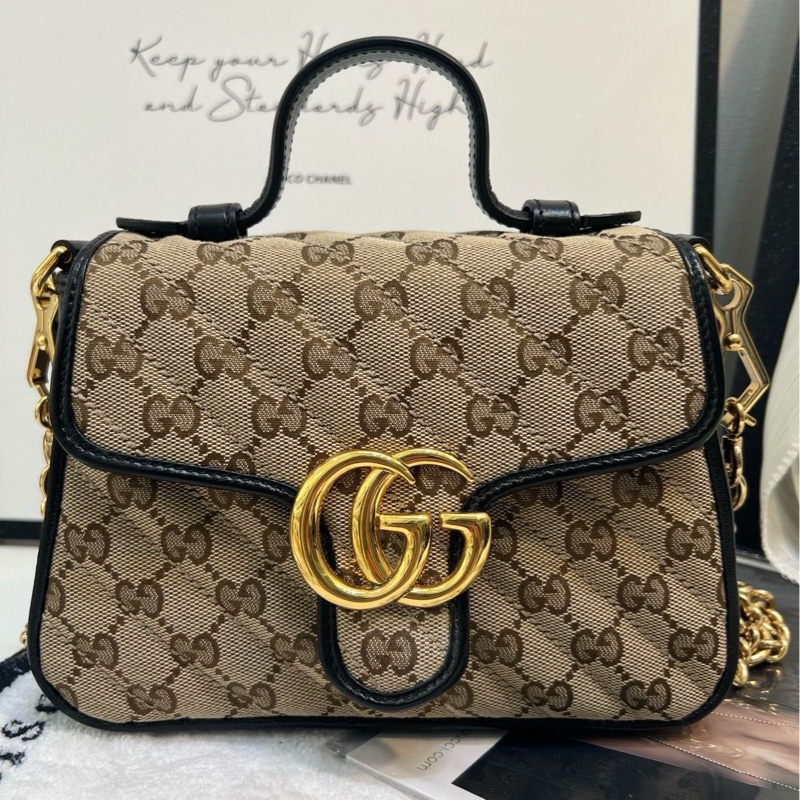 Gucci古馳 marmont馬蒙 郵差 帆布雙G手提包 可以手提包 斜挎包 單肩包 尺寸:約21*8*15-0