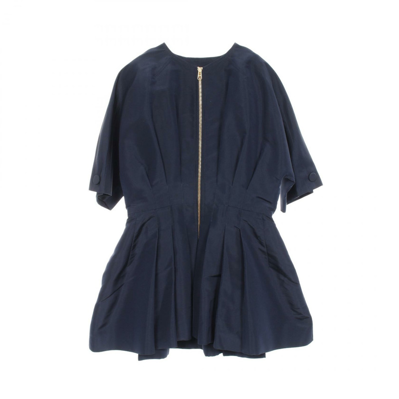 Christian Dior 前拉鍊束腰上衣 7C21240A1639 絲綢海軍藍二手女款 #F40 CD-0