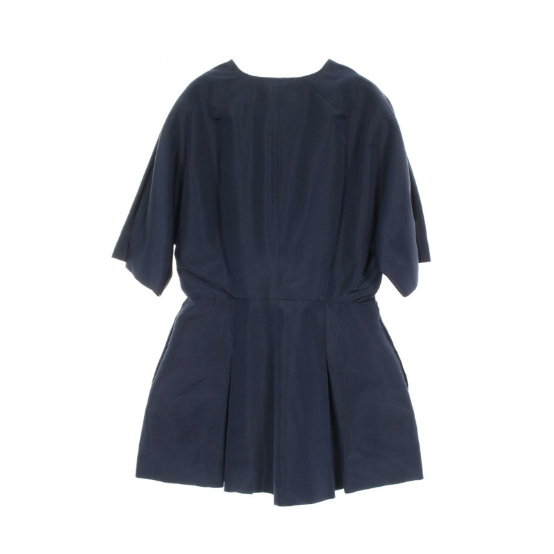 Christian Dior 前拉鍊束腰上衣 7C21240A1639 絲綢海軍藍二手女款 #F40 CD-1