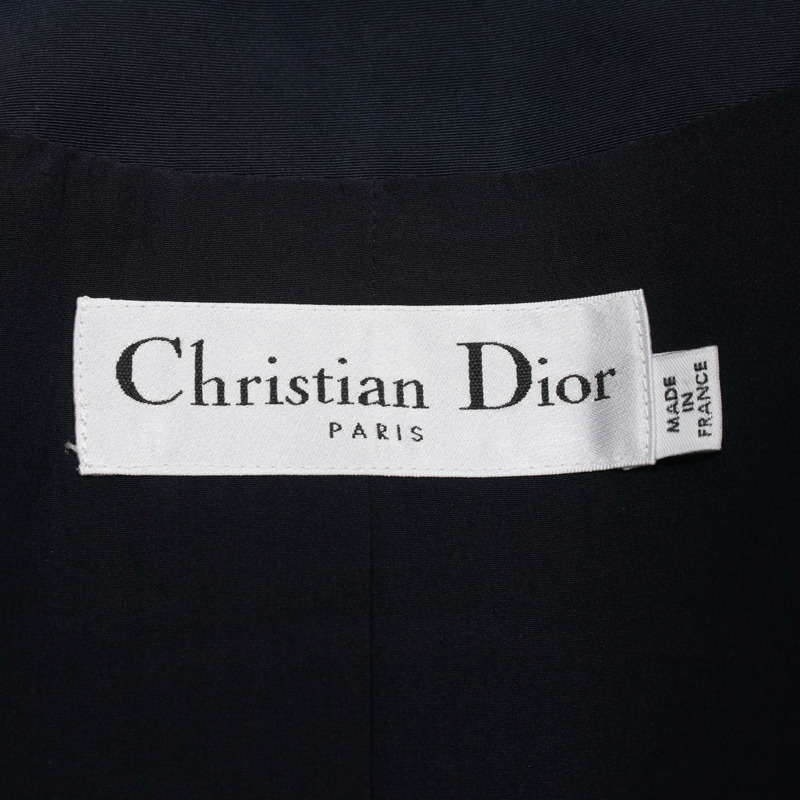 Christian Dior 前拉鍊束腰上衣 7C21240A1639 絲綢海軍藍二手女款 #F40 CD-2
